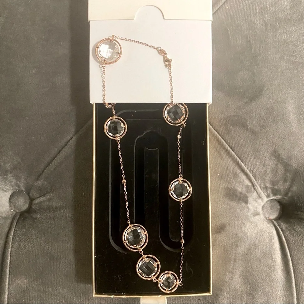 NEW Rose Gold Over Silver Oval CZ Station Necklace